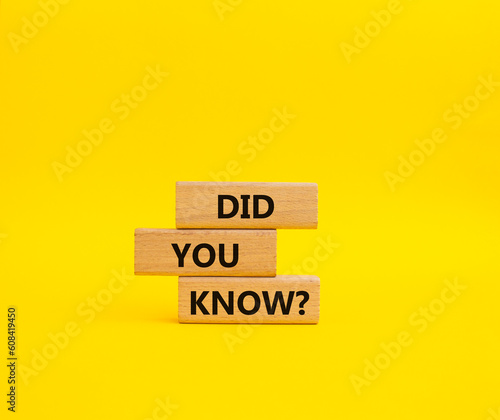 Did you know symbol. Wooden blocks with words Did you know. Beautiful yellow background. Business and Did you know concept. Copy space. © Natallia