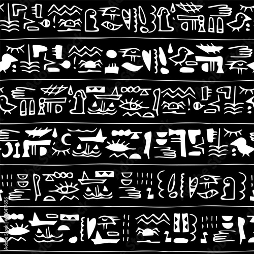 Egyptian hieroglyphs seamless pattern border. Vector illustration can be used for fabric, notebook cover, wallpaper