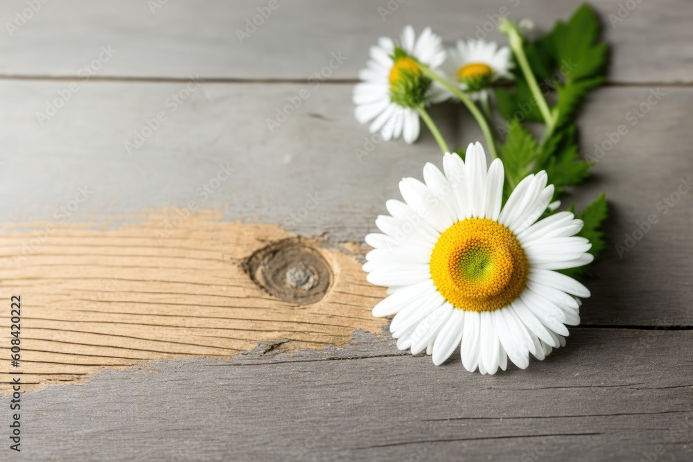 Obraz premium white wood table with herbal flower. Generative AI