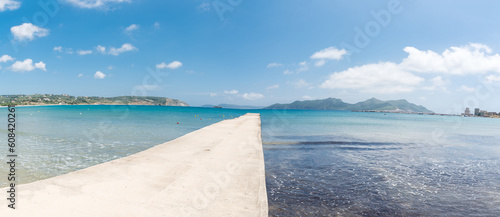 Fototapeta Naklejka Na Ścianę i Meble -  Methonis castle as seen from the brach on a beautiful spring day, Messinia, Greece