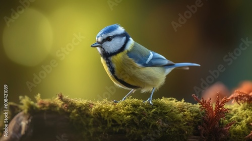 blue tit bird sitting on a branch. Generative AI photo