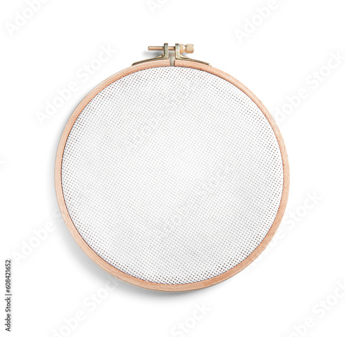 Billede på lærred Wooden embroidery hoop with canvas isolated on white background