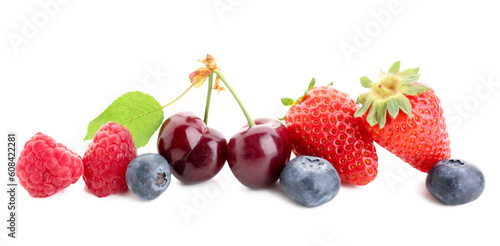 Fototapeta Naklejka Na Ścianę i Meble -  Different ripe fresh berries on white background