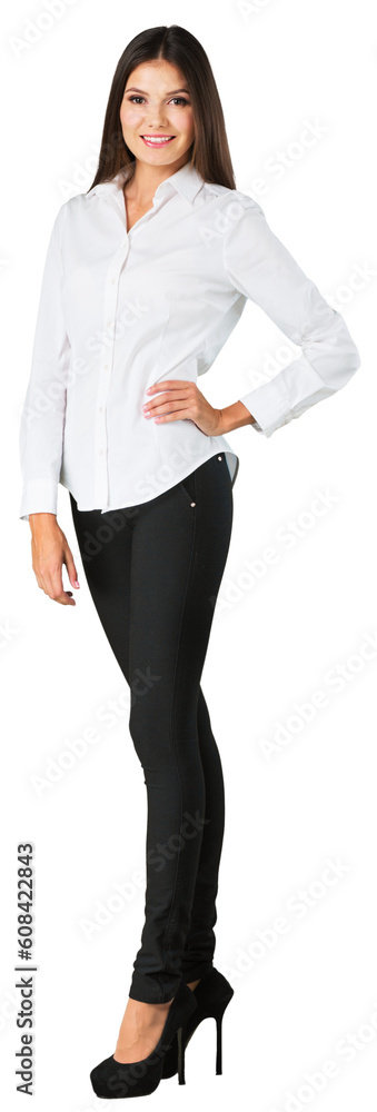 Tall slender businesswoman stands in a business suit Tall slender businesswoman stands in a business suit
