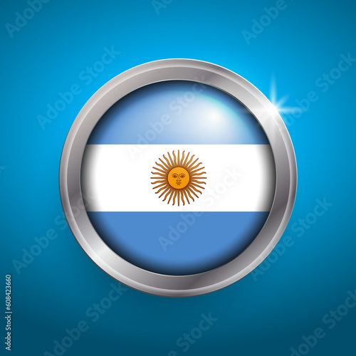 Argentina flag vector button. Isolated object on blue background.
