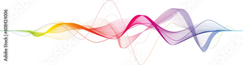 Visualization of music, sound. Abstract rainbow wave on transparent background for web design, presentation design, web banners. Design element