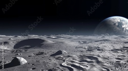 The lunar surface as seen from a moon rover. Generative ai photo