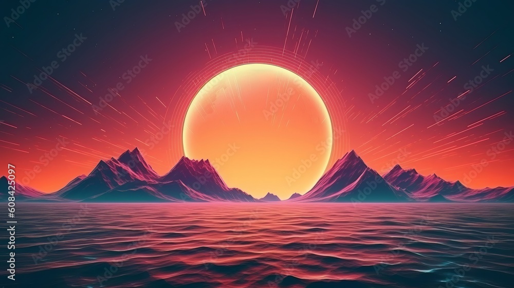 Fototapeta premium A serene sunset over a tranquil body of water. Generative ai