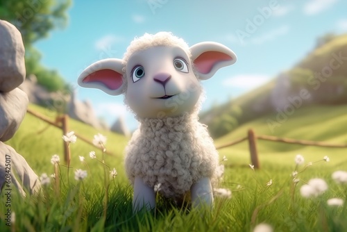 A sheep stands in the middle of a beautiful garden.