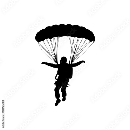 Vector illustration. Airplane jump. Skydiver silhouette. Flight in the air.