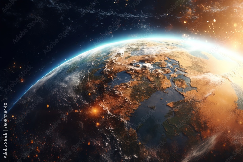 Obraz premium Global warming concept, Earth in flames with smoke.