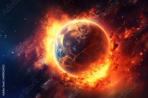 Global warming concept  Earth in flames with smoke.