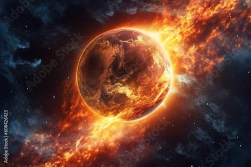 Global warming concept  Earth in flames with smoke.