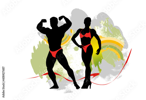 Illustration of active young body builder muscle people, vector