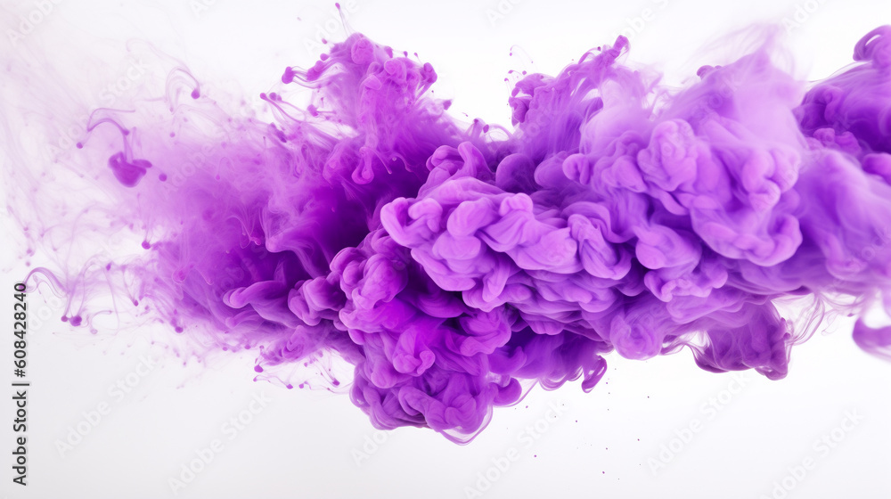 beautiful rich thick purple smoke on white background generated by AI