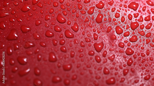 A smooth red surface is evenly dotted with water droplets generated by AI
