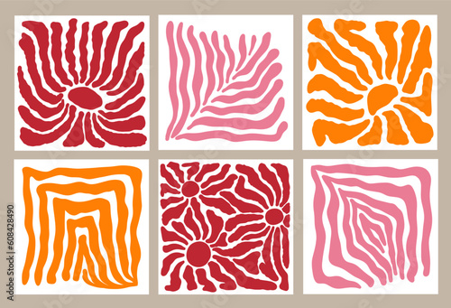 Modern abstract flowers in the fashionable Matisse style. Vector minimalistic botanical poster, wallpaper, wall decor, invitation, postcard.