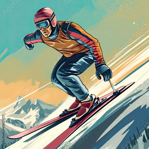 Ski jump sports illustration - made with Generative AI tools