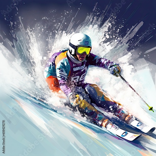 Ski slalom sports illustration - made with Generative AI tools