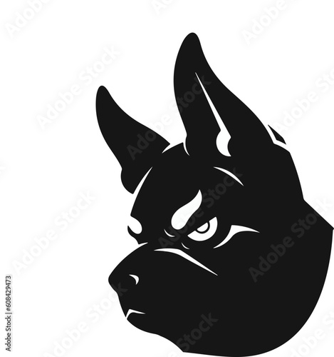 Black silhouette of the head of a cartoon dog on a white background. Vector illustration