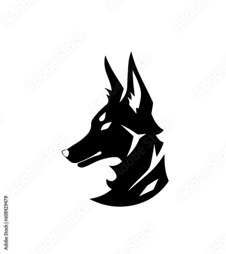 Black silhouette of the head of a cartoon dog on a white background. Vector illustration