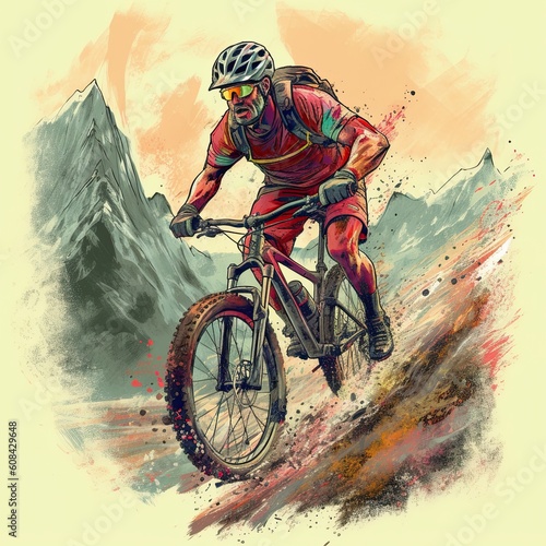Mountain bike sports illustration - made with Generative AI tools