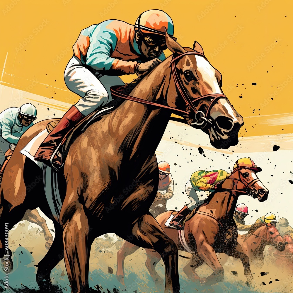 Obraz premium Horse Racing sports illustration - made with Generative AI tools