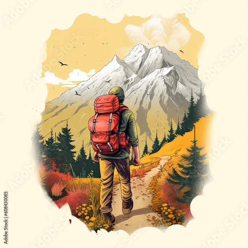 Hiking illustration - made with Generative AI tools