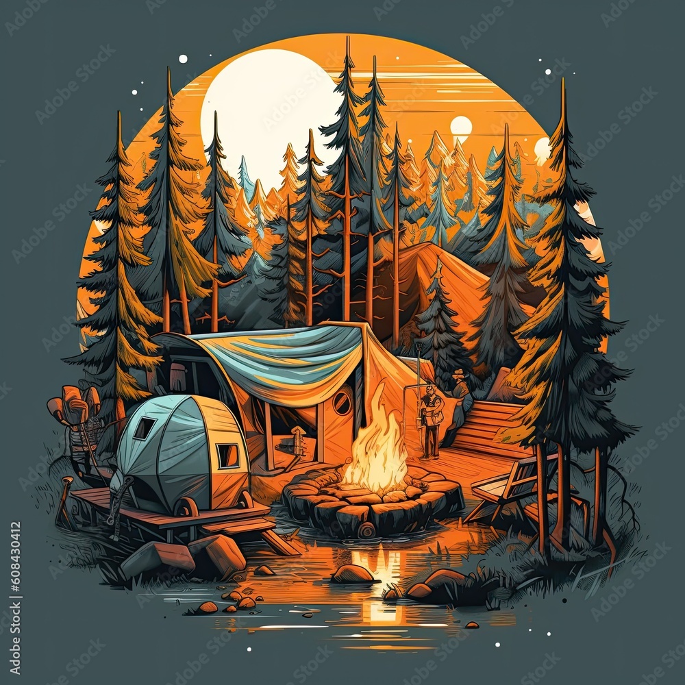 Camping illustration - made with Generative AI tools