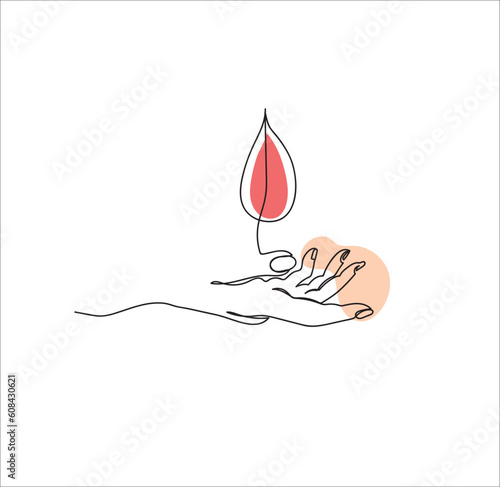 Continuous one-line drawing one hand donates blood