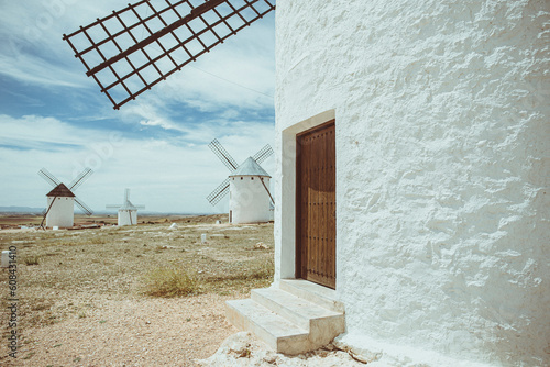 Traditional whitewashed windmills, Don Quixote's Windmills (Molinos de Viento de Consuegra) Consuegra, Toledo, Castilla la Mancha, Spain photo