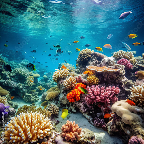 coral reef with fish - generative AI © Matthias