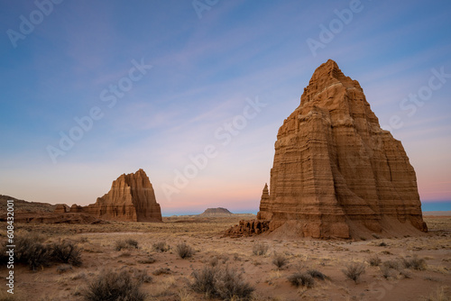Dramatic rock formations at sunset, Capitol Reef National Park, Cathedral Valley, Utah, USA photo