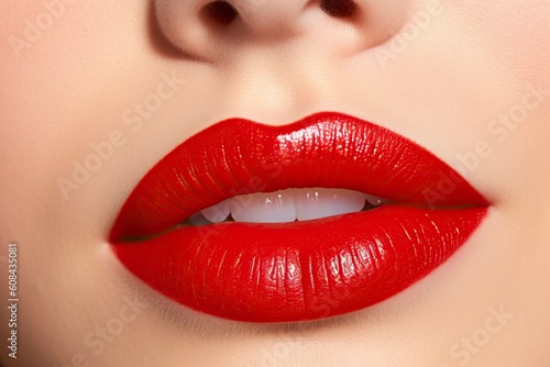 The sensual pose accentuates the allure of a beautiful woman, highlighting the captivating red lips. Ai generated.