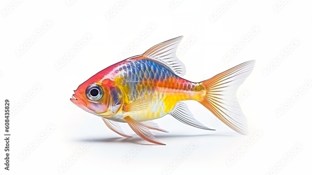 A vibrant blue and yellow fish swimming in clear water. Generative ai A vibrant blue and yellow fish swimming in clear water. Generative ai