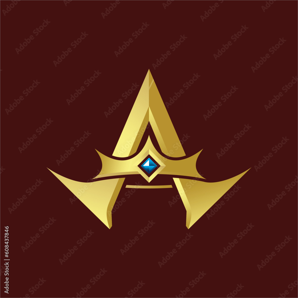 Gold luxury rich king crown royal luxury letter A diamond typography ...