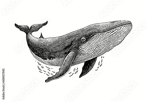 Big whale isolated on a isolated background, sketch, engraving, big whale, sperm whale. Vector	