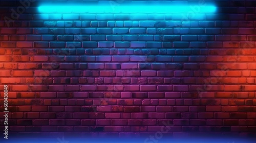 A Brick Wall Room with Neon Lights. Generative ai