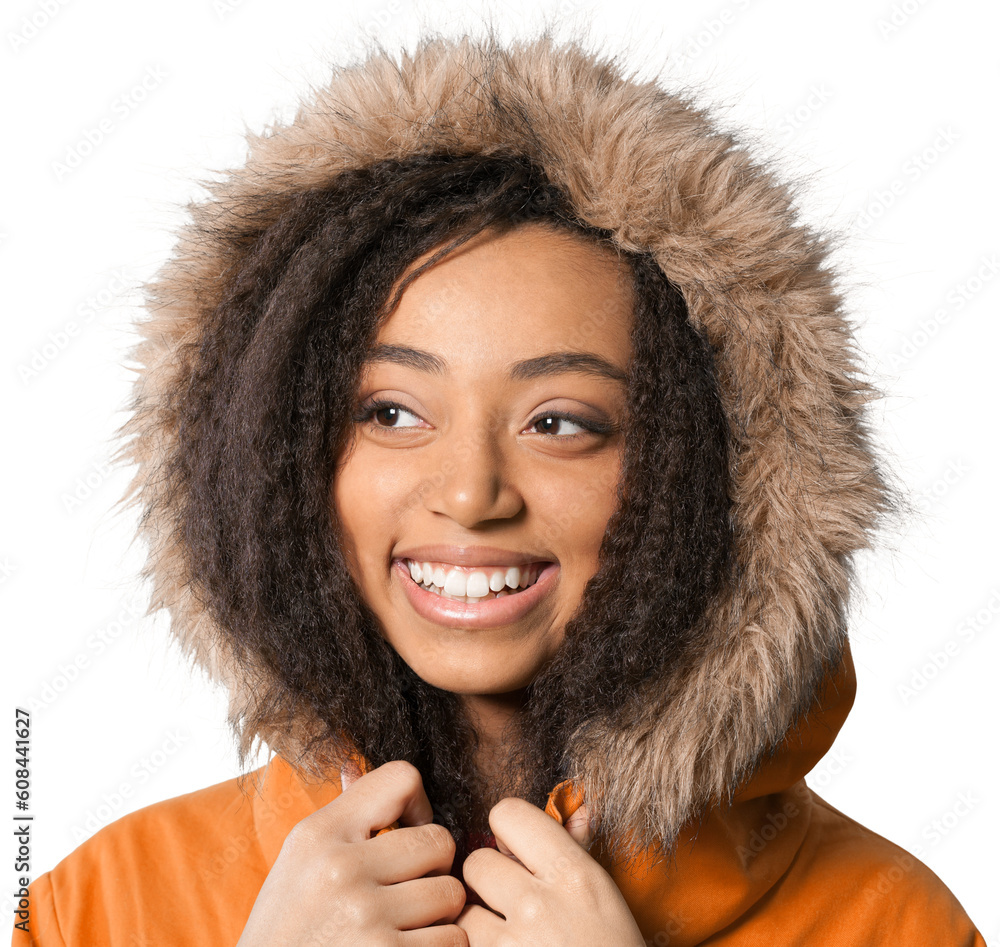 Close-up portrait of young cute african woman in warm clothes Close-up portrait of young cute african woman in warm clothes
