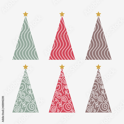 Christmas tree modern trendy design cute out see through design cartoon elements for decoration Christmas card paper isolated vector illustration on white background. 