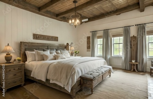 Double bedroom, farmhouse-style interior design