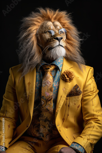 super wealthy Hippie muscular lion Generative AI