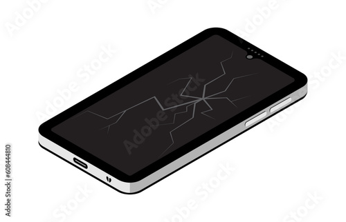 3d broken LCD mobile phone isometric vector illustration isolated on white background. Bad smartphone illustration to use in communication, business, connection, digital technology projects.