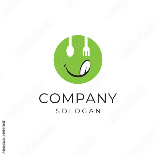 Simele face Restaurant logo design, plate tasty face food green 