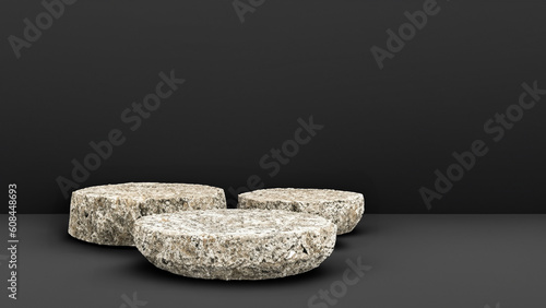 Granite podium on gray background. Modern and stone texture background for perfume, jewelry and cosmetic products.