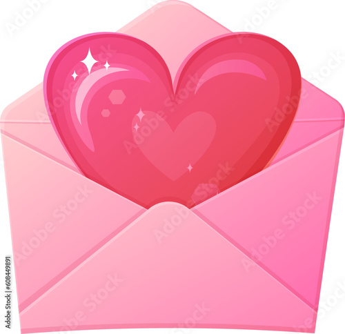 Love letter. Open envelope with heart. Vanentine day, romantic confession concept.