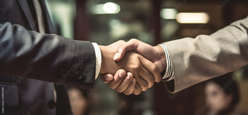 Close up of businessman shaking hands on successful business, closing a deal