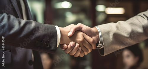 Obraz na płótnie Close up of businessman shaking hands on successful business, closing a deal w salonie
