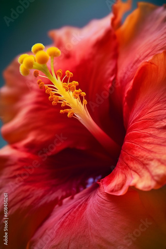 Close-up view of red hibiscus flower generative AI