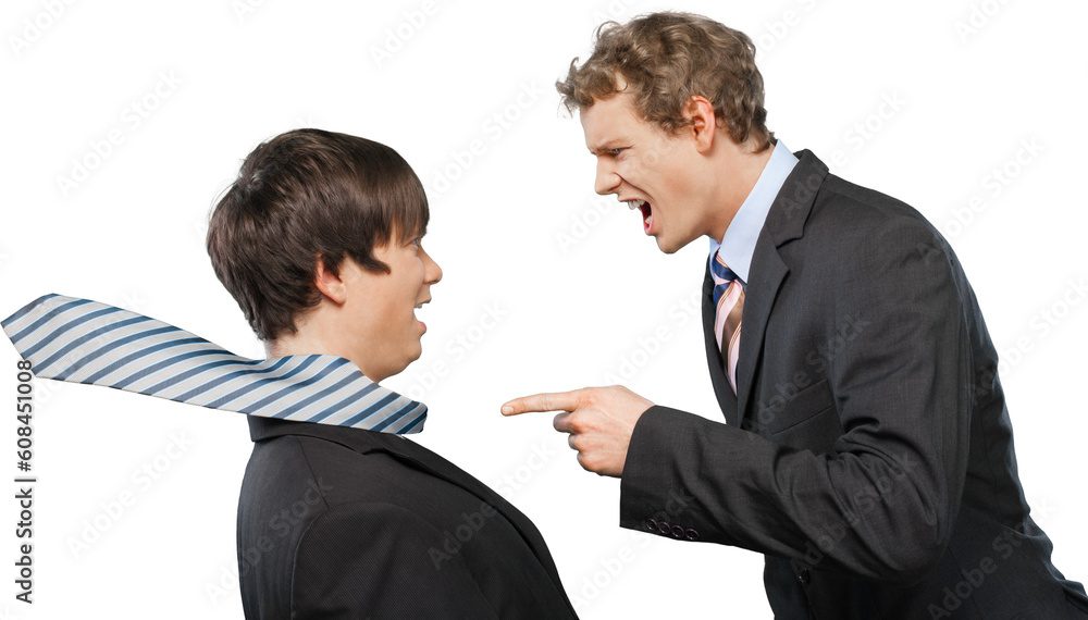 Young male businessman yelling at an employee Young male businessman yelling at an employee